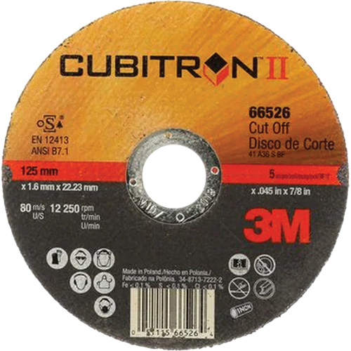 Cut-Off Wheels - CubitronII, 5" x 0.045"/0.05", 7/8" Arbor, Type 1, Ceramic, 12250 RPM PB Rental Co. Ltd.