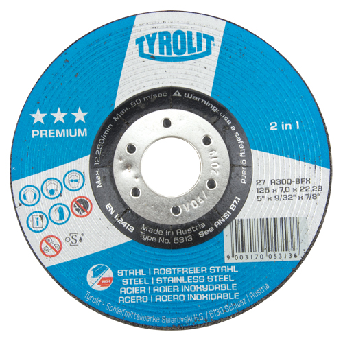 Meule 2-en-1 de premi&egrave;re qualit&eacute;, 5" x 9/32", Arbre 7/8", Type 27 PB Rental Co. Ltd.