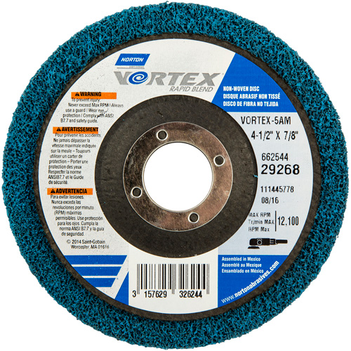 Vortex Non-Woven Disc, 4-1/2" Dia. x 1/2" W, 7/8" Arbor, Aluminum Oxide PB Rental Co. Ltd.