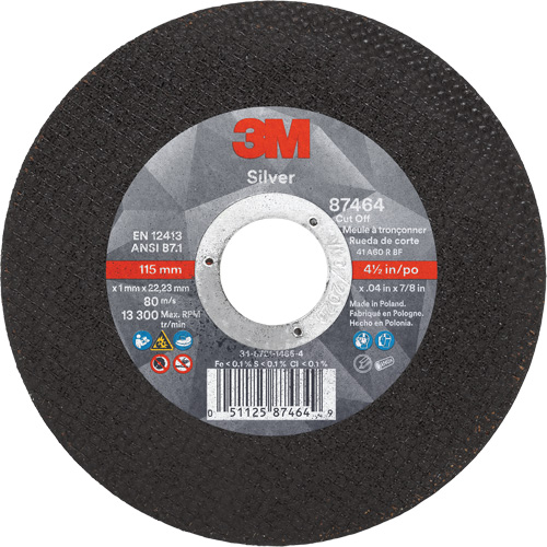 Meule &agrave; tronçonner Silver, 4-1/2" x 0,04", Arbre de 7/8", Type 1, C&eacute;ramique, 13 300 Tr/min PB Rental Co. Ltd.