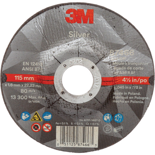 Meule &agrave; tronçonner Silver, 4-1/2" x 0,045", Arbre de 7/8", Type 27, C&eacute;ramique, 13 300 Tr/min PB Rental Co. Ltd.