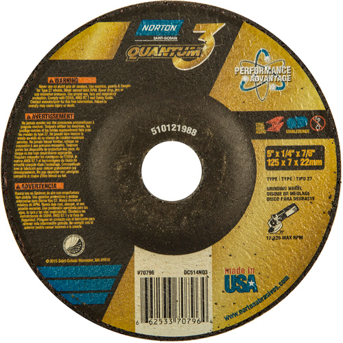 Quantum3 Grinding Wheel, 5" x 1/4", 7/8" Arbor, Ceramic, Type 27 PB Rental Co. Ltd.