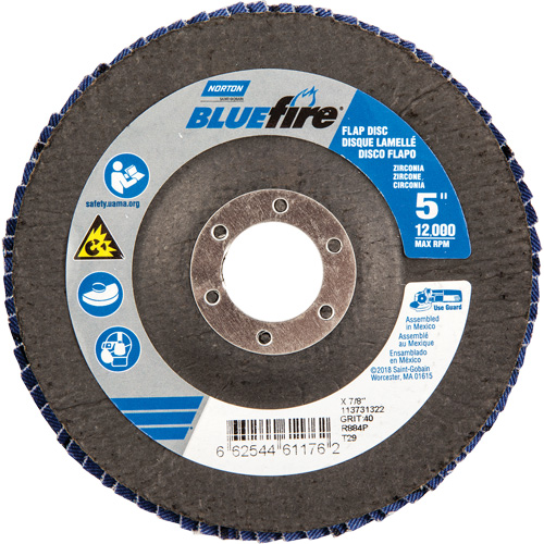Disque &agrave; lamelles Bluefire, 5" x 7/8", Type 29, Grain 40, Alumine de zirconium PB Rental Co. Ltd.