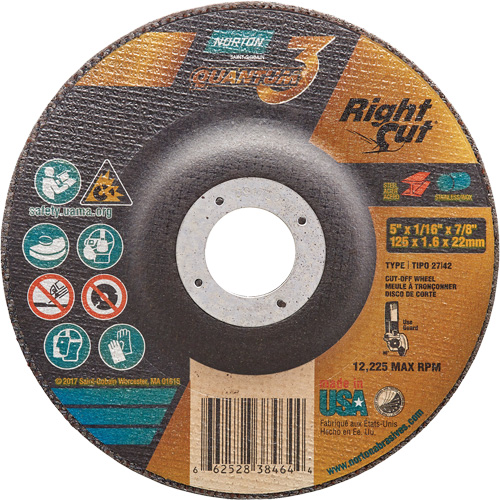 Quantum3 RightCut Cut-Off Wheel, 5" x 1/16", 7/8" Arbor, Type 27/42, Ceramic Alumina, 12225 RPM PB Rental Co. Ltd.