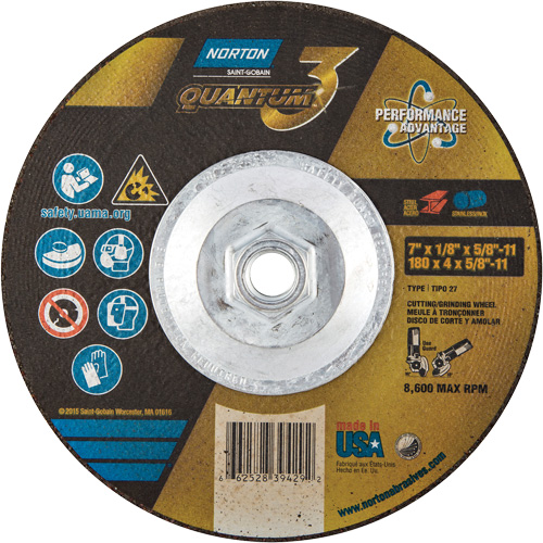 Quantum3 Grinding & Cutting Wheel, 7" x 1/8", 5/8"-11 Arbor, Type 27, 24 Grit, Ceramic Alumina PB Rental Co. Ltd.