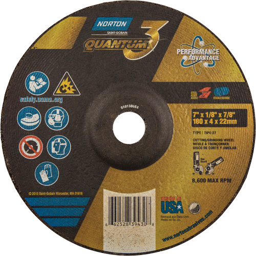 Quantum3 Grinding & Cutting Wheel, 7" x 1/8", 7/8" Arbor, Type 27, 24 Grit, Ceramic Alumina PB Rental Co. Ltd.