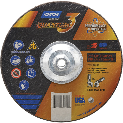 Quantum3 Grinding & Cutting Wheel, 9" x 1/8", 5/8"-11 Arbor, Type 27, 24 Grit, Ceramic Alumina PB Rental Co. Ltd.