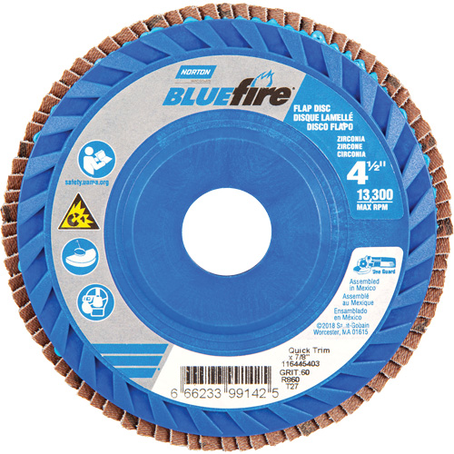 BlueFire&reg; Medium Grade Flap Disc, 4-1/2" x 7/8", Type 27, 60 Grit, Zirconia Alumina PB Rental Co. Ltd.