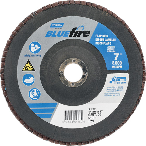 BlueFire&reg; R884P/R884V/R860 Center Mount Fiberglass Conical Flap Disc, 7" x 7/8", Type 29, P36 Grit, Zirconia Alumina PB Rental Co. Ltd.