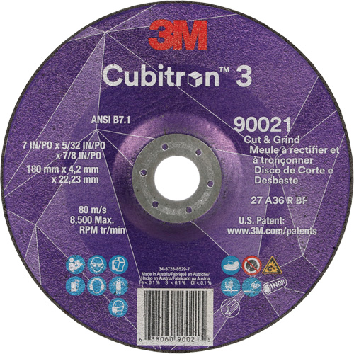 Meule &agrave; couper & tronçonner Cubitron 3, 7" x 5/32", Arbre de 7/8", Type T27, Grain de 36+, C&eacute;ramique PB Rental Co. Ltd.