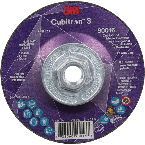 Cubitron 3 Cut & Grind Wheel, 4-1/2" x 5/32", 5/8"-11 Arbor, Type T27, 36+ Grit, Ceramic PB Rental Co. Ltd.