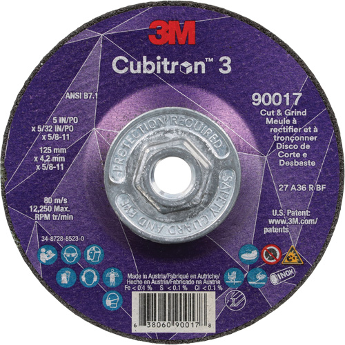 Meule &agrave; couper & tronçonner Cubitron 3, 5" x 5/32", Arbre de 5/8"-11, Type T27, Grain de 36+, C&eacute;ramique PB Rental Co. Ltd.