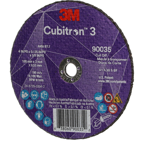 Cubitron 3 Cut-Off Wheel, 4" x 1/8", 3/8" Arbor, Type T1, Ceramic, 21000 RPM PB Rental Co. Ltd.