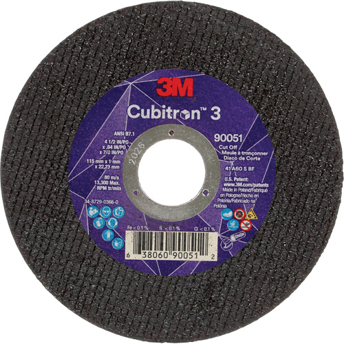 Meule &agrave; tronçonner Cubitron 3, 4-1/2" x 0,04", Arbre de 7/8", Type T1, C&eacute;ramique, 13 300 Tr/min PB Rental Co. Ltd.