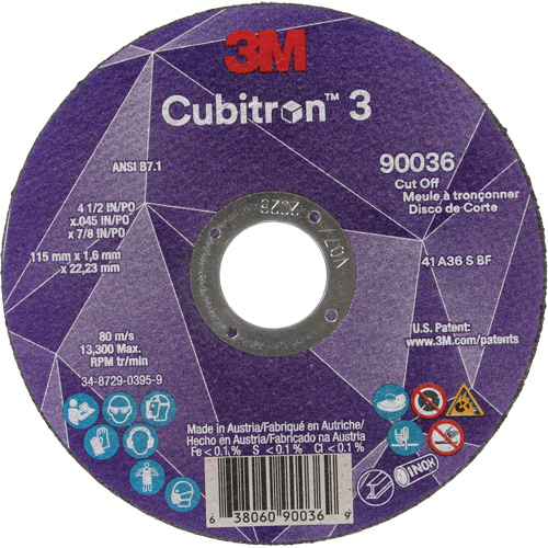 Cubitron 3 Cut-Off Wheel, 4-1/2" x 0.045", 7/8" Arbor, Type T1, Ceramic, 13300 RPM PB Rental Co. Ltd.