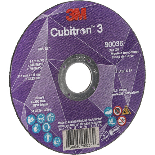 Cubitron 3 Cut-Off Wheel, 4-1/2" x 0.045", 7/8" Arbor, Type T1, Ceramic, 13300 RPM PB Rental Co. Ltd.