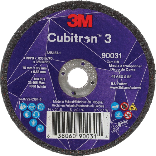 Meule &agrave; tronçonner Cubitron 3, 3" x 0,035", Arbre de 3/8", Type T1, C&eacute;ramique, 21000 Tr/min PB Rental Co. Ltd.