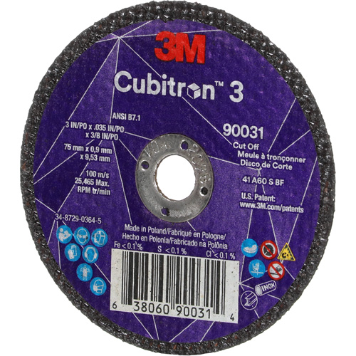 Meule &agrave; tronçonner Cubitron 3, 3" x 0,035", Arbre de 3/8", Type T1, C&eacute;ramique, 21000 Tr/min PB Rental Co. Ltd.