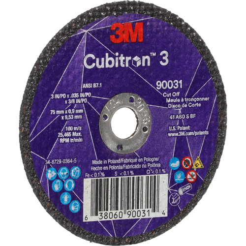 Meule &agrave; tronçonner Cubitron 3, 3" x 0,035", Arbre de 3/8", Type T1, C&eacute;ramique, 21000 Tr/min PB Rental Co. Ltd.