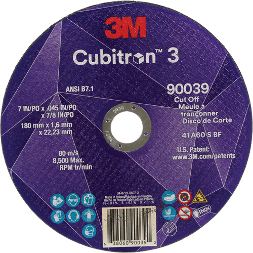 Meule &agrave; tronçonner Cubitron 3, 7" x 0,09", Arbre de 7/8", Type T27, C&eacute;ramique, 8500 Tr/min PB Rental Co. Ltd.
