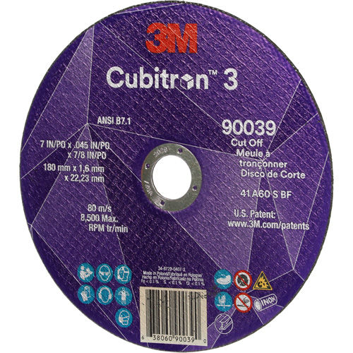 Meule &agrave; tronçonner Cubitron 3, 7" x 0,09", Arbre de 7/8", Type T27, C&eacute;ramique, 8500 Tr/min PB Rental Co. Ltd.