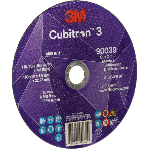 Meule &agrave; tronçonner Cubitron 3, 7" x 0,09", Arbre de 7/8", Type T27, C&eacute;ramique, 8500 Tr/min PB Rental Co. Ltd.