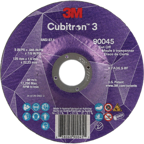 Meule &agrave; tronçonner Cubitron 3, 5" x 0,045", Arbre de 7/8", Type T27, C&eacute;ramique, 12250 Tr/min PB Rental Co. Ltd.