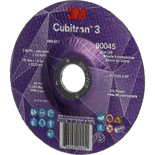 Meule &agrave; tronçonner Cubitron 3, 5" x 0,045", Arbre de 7/8", Type T27, C&eacute;ramique, 12250 Tr/min PB Rental Co. Ltd.