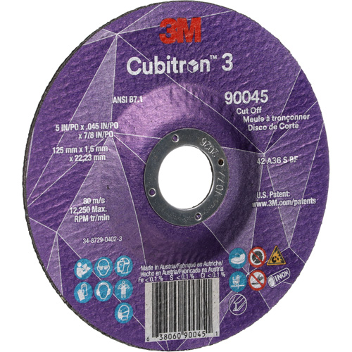 Meule &agrave; tronçonner Cubitron 3, 5" x 0,045", Arbre de 7/8", Type T27, C&eacute;ramique, 12250 Tr/min PB Rental Co. Ltd.