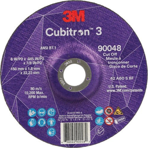Meule &agrave; tronçonner Cubitron 3, 6" x 0,045", Arbre de 7/8", Type T27, C&eacute;ramique, 10 200 Tr/min PB Rental Co. Ltd.