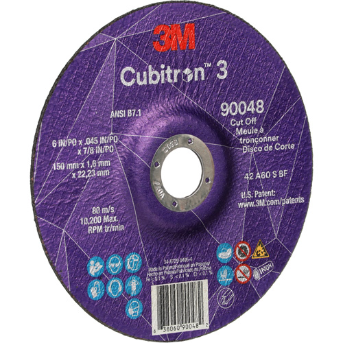 Meule &agrave; tronçonner Cubitron 3, 6" x 0,045", Arbre de 7/8", Type T27, C&eacute;ramique, 10 200 Tr/min PB Rental Co. Ltd.