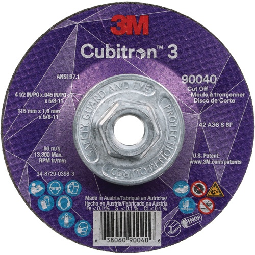Meule &agrave; tronçonner Cubitron 3, 4-1/2" x 0,045", Arbre de 5/8"-11, Type T27, C&eacute;ramique, 13 300 Tr/min PB Rental Co. Ltd.