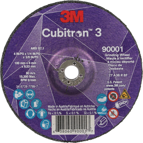 Meule a moyeu d&eacute;port&eacute; Cubitron 3, 4" x 1/4", Arbre 3/8", C&eacute;ramique, Type T27 PB Rental Co. Ltd.