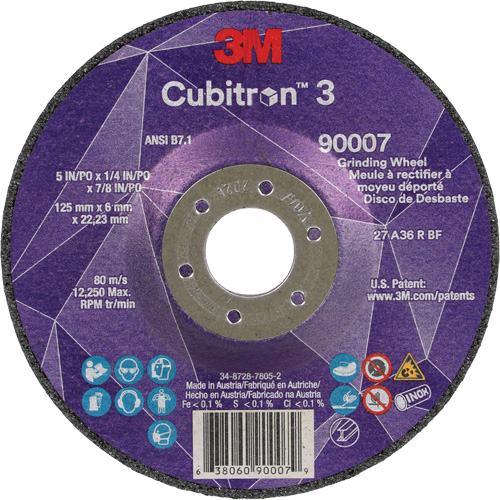 Meule a moyeu d&eacute;port&eacute; Cubitron 3, 5" x 1/4", Arbre 7/8", C&eacute;ramique, Type T27 PB Rental Co. Ltd.