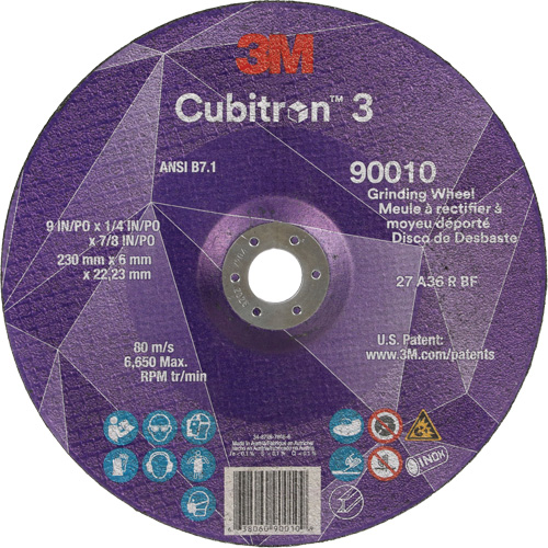Meule a moyeu d&eacute;port&eacute; Cubitron 3, 9" x 1/4", Arbre 7/8", C&eacute;ramique, Type T27 PB Rental Co. Ltd.