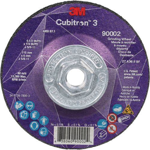 Meule a moyeu d&eacute;port&eacute; Cubitron 3, 4-1/2" x 1/4", Arbre 5/8"-11, C&eacute;ramique, Type T27 PB Rental Co. Ltd.
