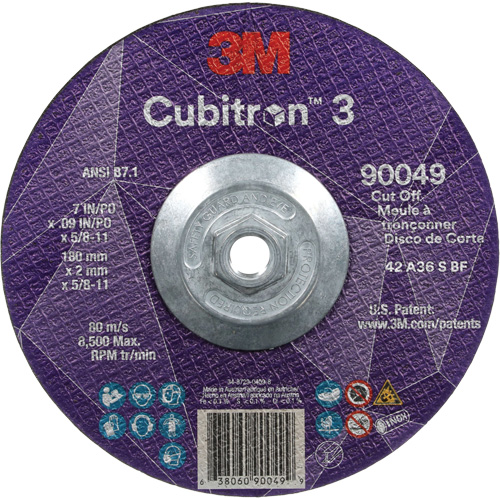 Meule &agrave; tronçonner Cubitron 3, 7" x 0,09", Arbre de 5/8"-11, Type T27, C&eacute;ramique, 8500 Tr/min PB Rental Co. Ltd.