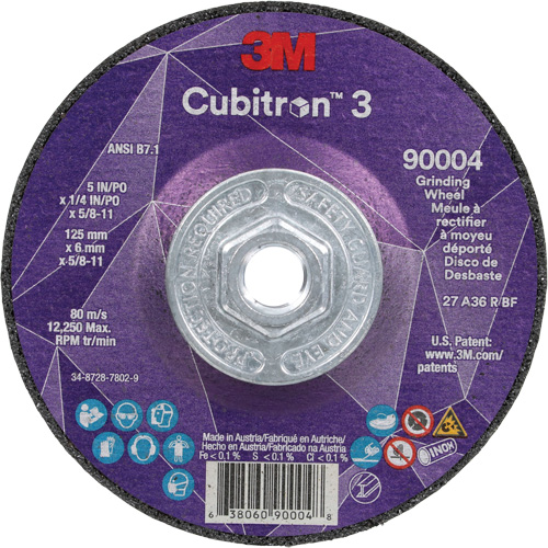 Cubitron 3 Depressed Centre Grinding Wheel, 5" x 0.25", 5/8"-11 Arbor, Ceramic, Type T27 PB Rental Co. Ltd.