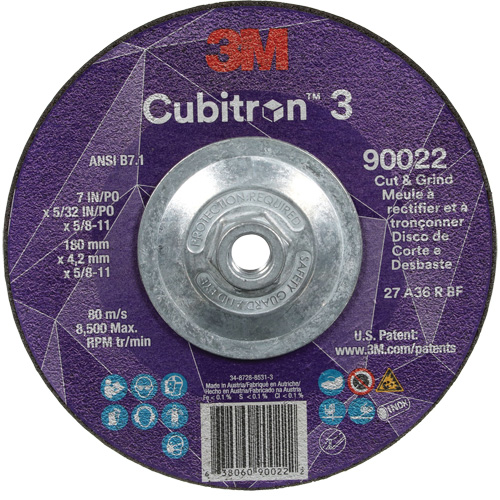 Cubitron 3 Cut and Grind Wheel, 7" x 5/32", 5/8"-11 Arbor, Type 27, 36 Grit, Ceramic PB Rental Co. Ltd.