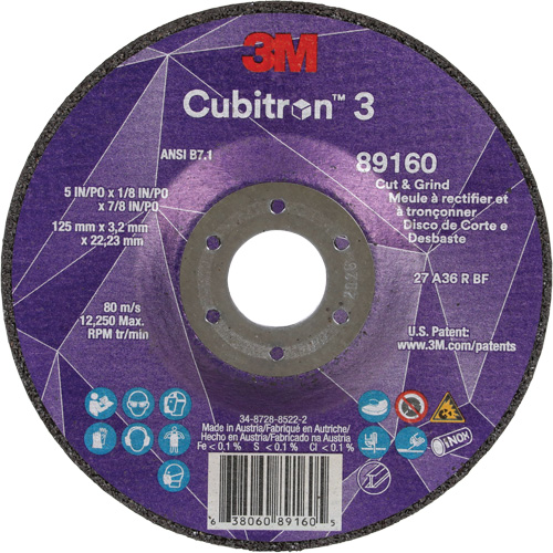 Cubitron 3 Cut and Grind Wheel, 5" x 1/8", 7/8" Arbor, Type 27, 36 Grit, Ceramic PB Rental Co. Ltd.