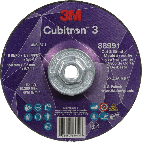 Cubitron 3 Cut and Grind Wheel, 6" x 1/8", 5/8"-11 Arbor, Type 27, 36 Grit, Ceramic PB Rental Co. Ltd.