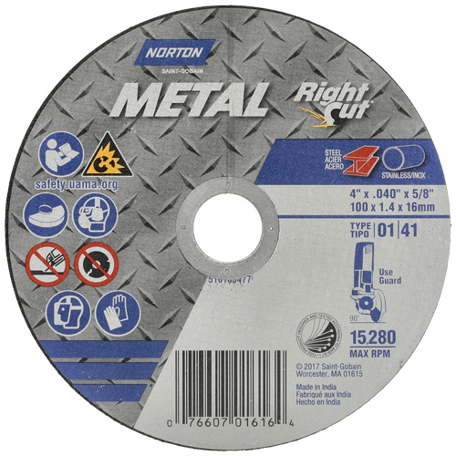 Metal RightCut Right Angle Cut-Off Wheel, 4-1/2" x 0.04", 7/8" Arbor, Type 01/41, Aluminum Oxide, 13580 RPM PB Rental Co. Ltd.