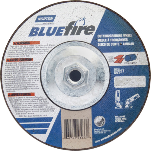 BlueFire Grinding & Cutting Wheel, 7" x 1/8", 5/8"-11 Arbor, Type 27, Zirconia Alumina PB Rental Co. Ltd.