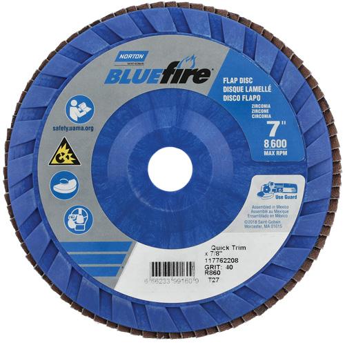 BlueFire Quick Trim Flap Disc, 7" x 7/8", Type 27, 40 Grit, Zirconia Alumina PB Rental Co. Ltd.