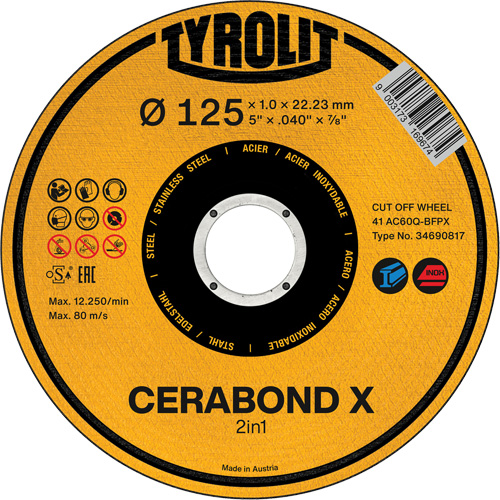 Meule &agrave; tronçonner Cerabond X, 5" x 0,04", Arbre de 7/8", C&eacute;ramique PB Rental Co. Ltd.