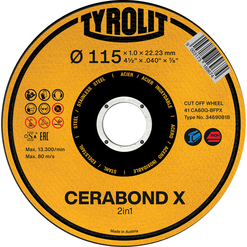 CA60Q-BFPX CERABOND X Cut-Off Wheel, 4-1/2" x 0.039", 7/8" Arbor, Type 1 PB Rental Co. Ltd.
