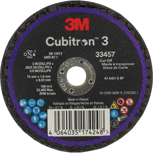 Meule &agrave; tronçonner Cubitron 3, 3" x 0,063", Arbre de 3/8", C&eacute;ramique PB Rental Co. Ltd.
