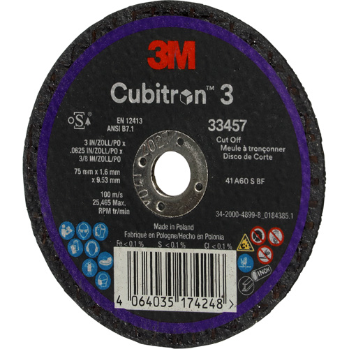 Meule &agrave; tronçonner Cubitron 3, 3" x 0,063", Arbre de 3/8", C&eacute;ramique PB Rental Co. Ltd.