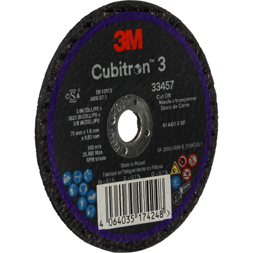 Meule &agrave; tronçonner Cubitron 3, 3" x 0,063", Arbre de 3/8", C&eacute;ramique PB Rental Co. Ltd.