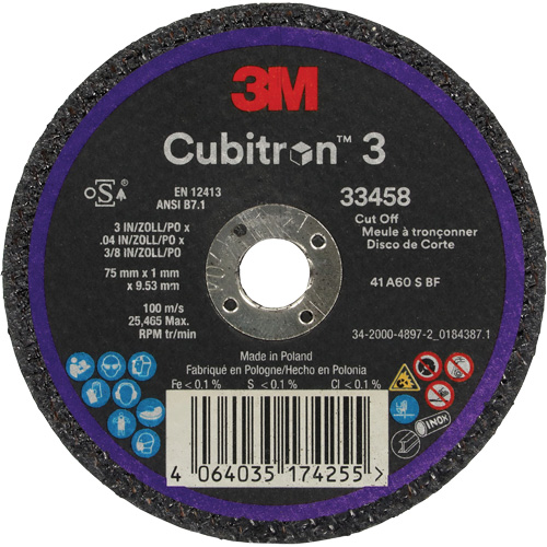 Meule &agrave; tronçonner Cubitron 3, 3" x 0,039", Arbre de 3/8", C&eacute;ramique PB Rental Co. Ltd.